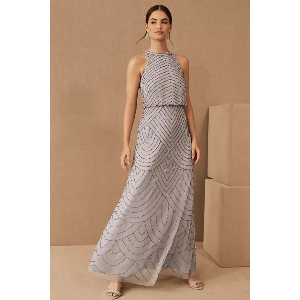 Adrianna Papell Madigan Dress Sz 14 Beaded 20s Flapper Anthropolgie BHLDN FLAWED